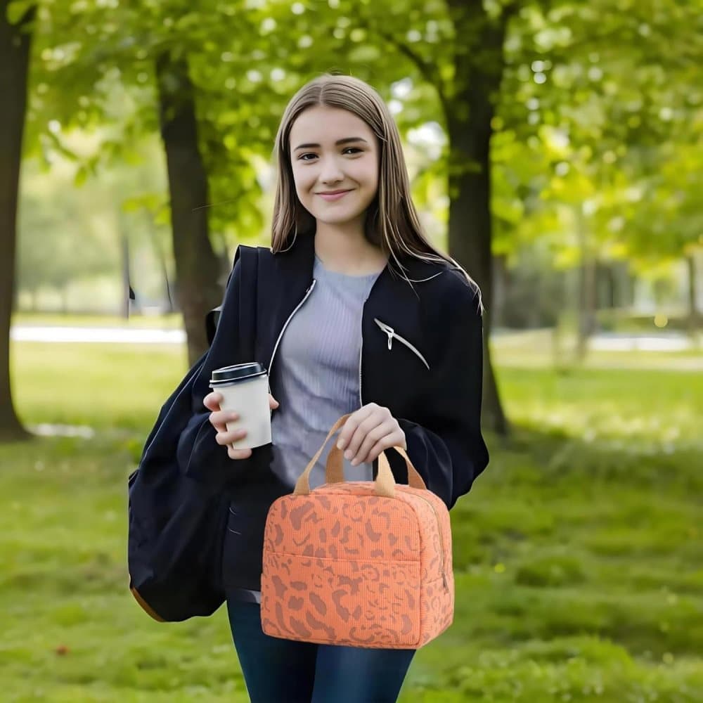 Insulated Lunch Bag Orange, Portable Small Cooler Bag for Food, Reusable for Office Gym Beach Travel, with Handle