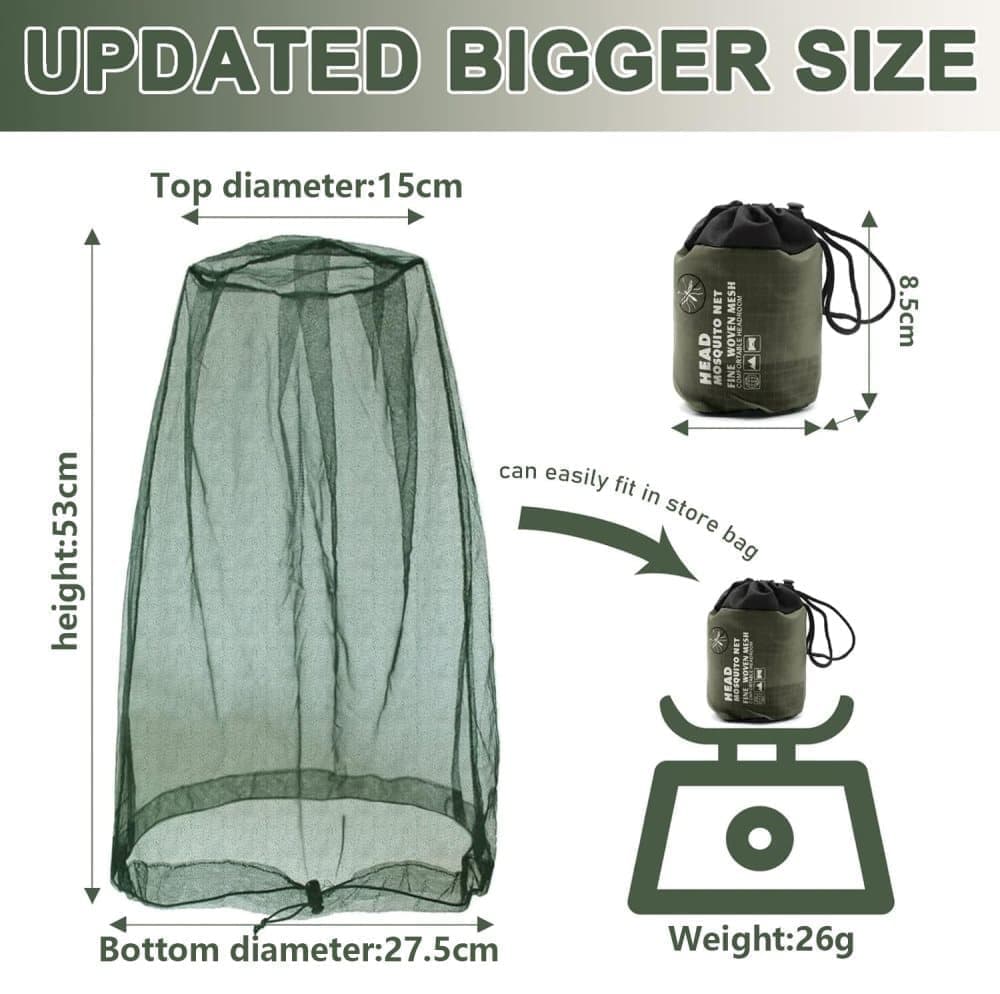 4 pcs Mosquito Net for Hat, Dark Green, Waterproof Adjustable Ultra-fine with Storage Bag, for Fishing Hiking Camping Garden