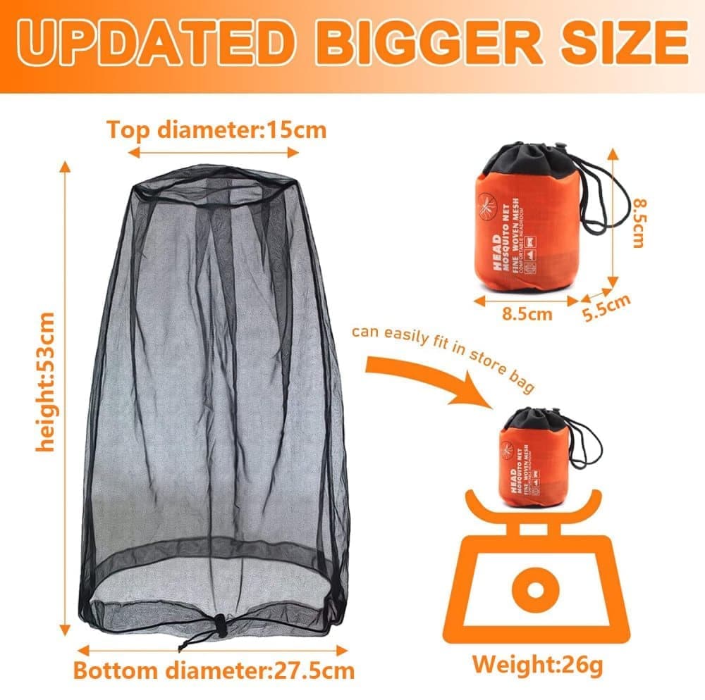 4 pcs Mosquito Net for Hat, Black, Waterproof Adjustable Ultra-fine with Storage Bag, for Fishing Hiking Camping Garden