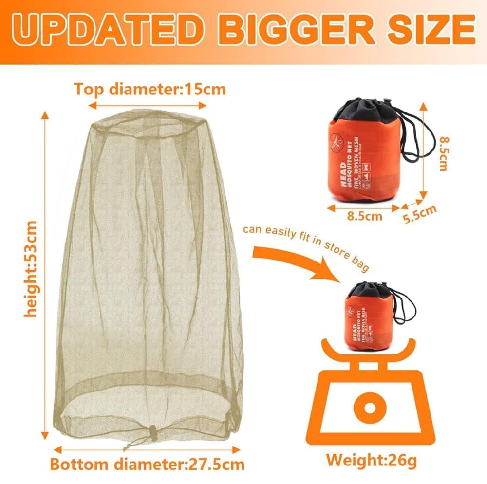 4 pcs Mosquito Net for Hat, Waterproof Adjustable Ultra-fine with Storage Bag, for Fishing Hiking Camping, Beige