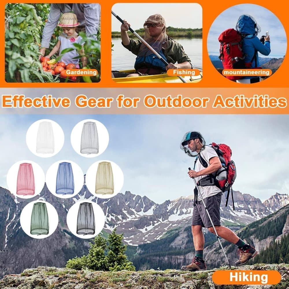 4 pcs Mosquito Net for Hat, Waterproof Adjustable Ultra-fine with Storage Bag, for Fishing Hiking Camping, Beige