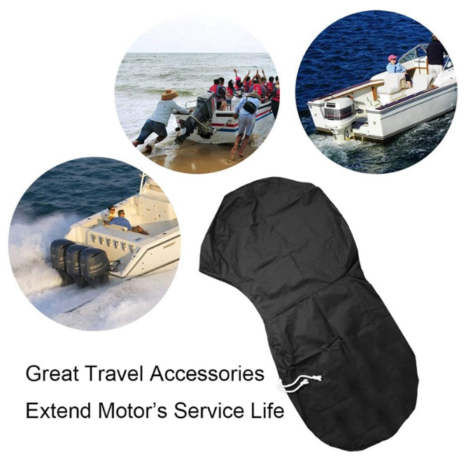 600D Oxford Cloth Outboard Motor Cover, Waterproof UV Resistant Boat Engine Protective Cover for Yacht Fishing Boat（60-100HP）
