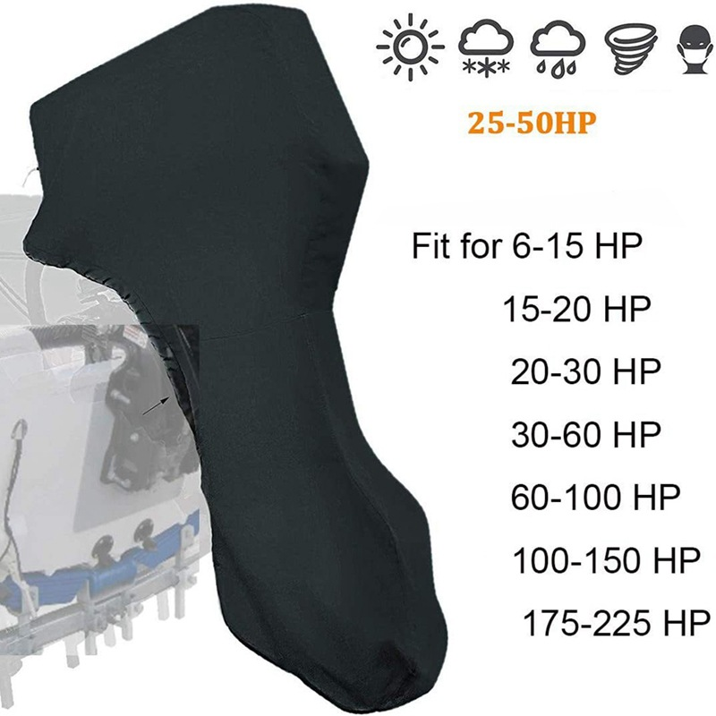 600D Oxford Cloth Outboard Motor Cover, Waterproof UV Resistant Boat Engine Protective Cover for Yacht Fishing Boat（100-150HP）