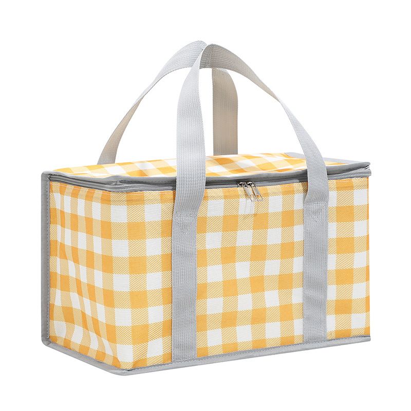 2 Pack Insulated Picnic Lunch Bags, Checkered Thermal Food Storage Totes, Yellow