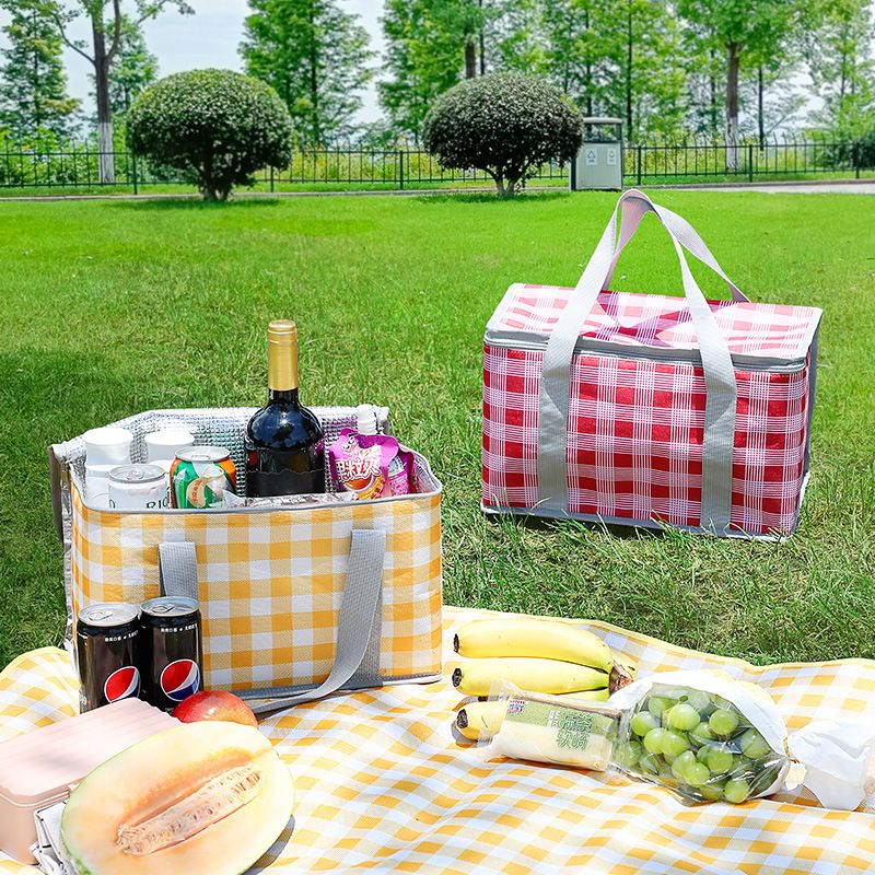 2 Pack Insulated Picnic Lunch Bags, Checkered Thermal Food Storage Totes, Green