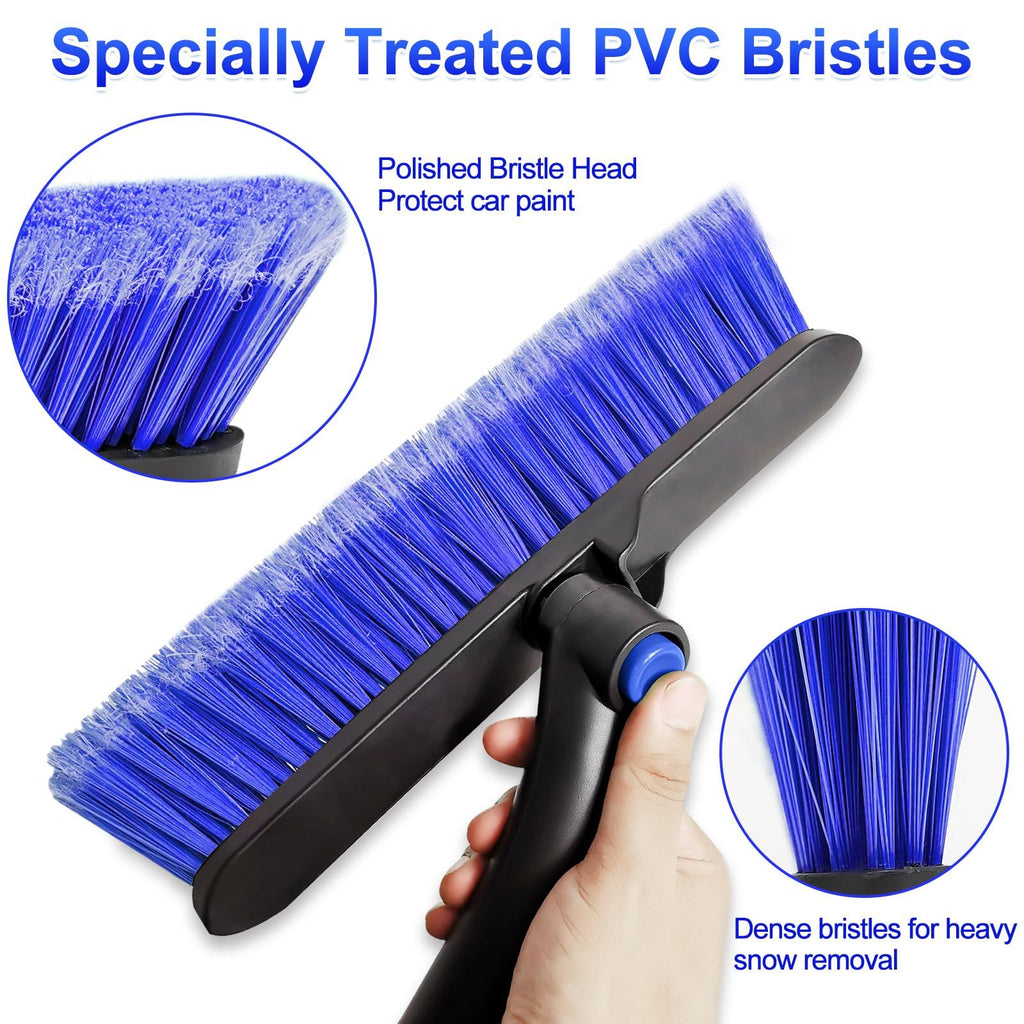 Telescopic Ice Scraper & Snow Brush 3-in-1 – Car Brush with 360° Rotating Head & Ergonomic Handle Blue