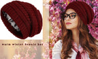 Womens Slouchy Ski Hat Warm Windproof with Satin Lining Bordeaux, 52-60 cm