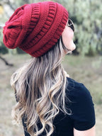 Womens Slouchy Ski Hat Warm Windproof with Satin Lining Bordeaux, 52-60 cm