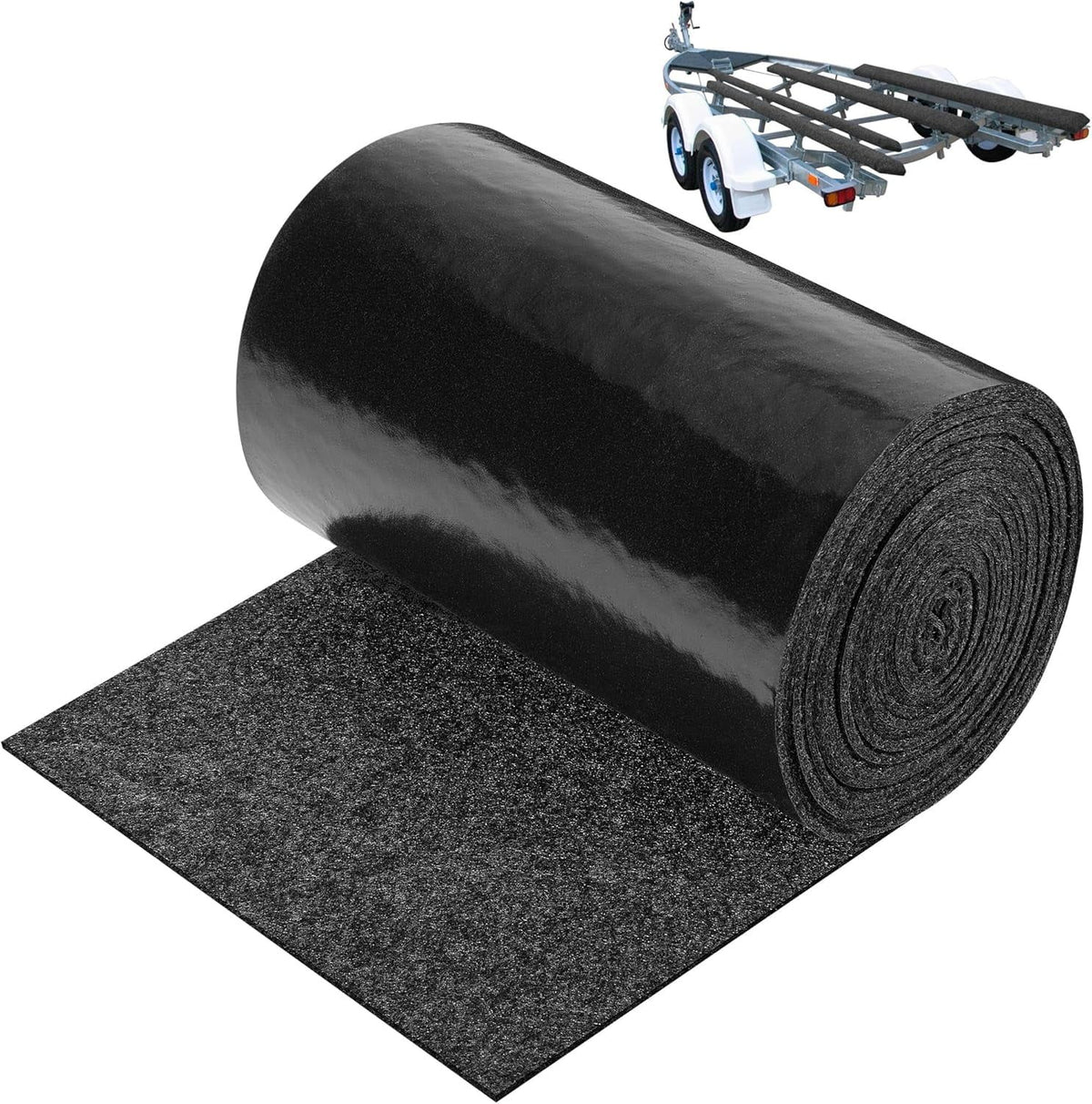 Boat Trailer Bunk Carpet Roll, Felt Marine Padding with Anti Slip PE Backing, Black 20 Ft x 8 In