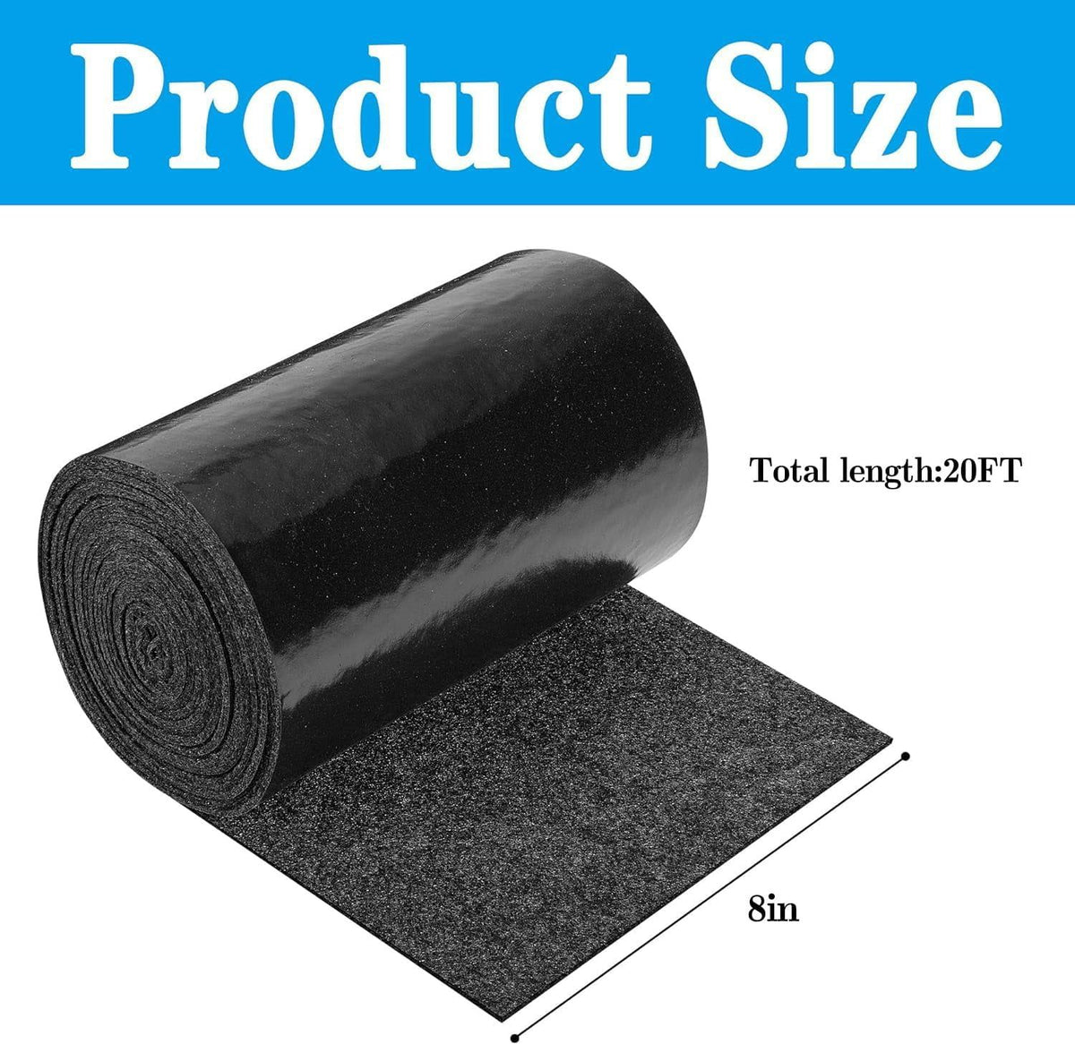 Boat Trailer Bunk Carpet Roll, Felt Marine Padding with Anti Slip PE Backing, Black 20 Ft x 8 In