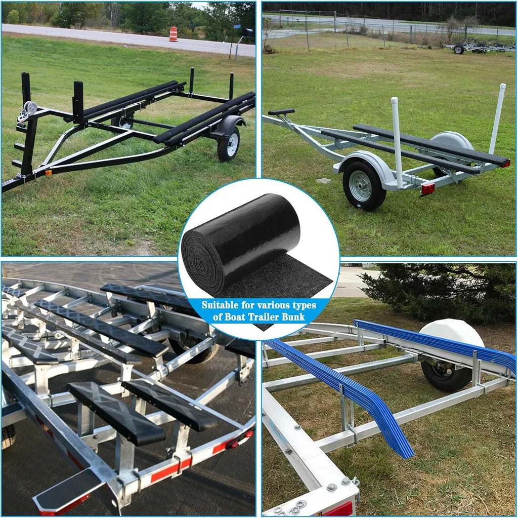 Boat Trailer Bunk Carpet Roll, Felt Marine Padding with Anti Slip PE Backing, Black 20 Ft x 8 In