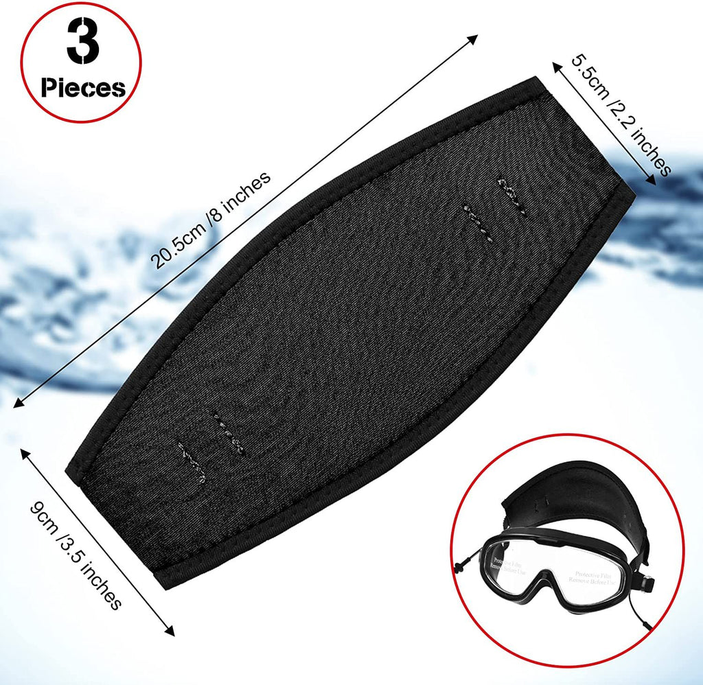 3 Pack Neoprene Diving Mask Strap Covers, Hair Protector Wraps for Snorkeling, Black 7.5 x 3.5 In