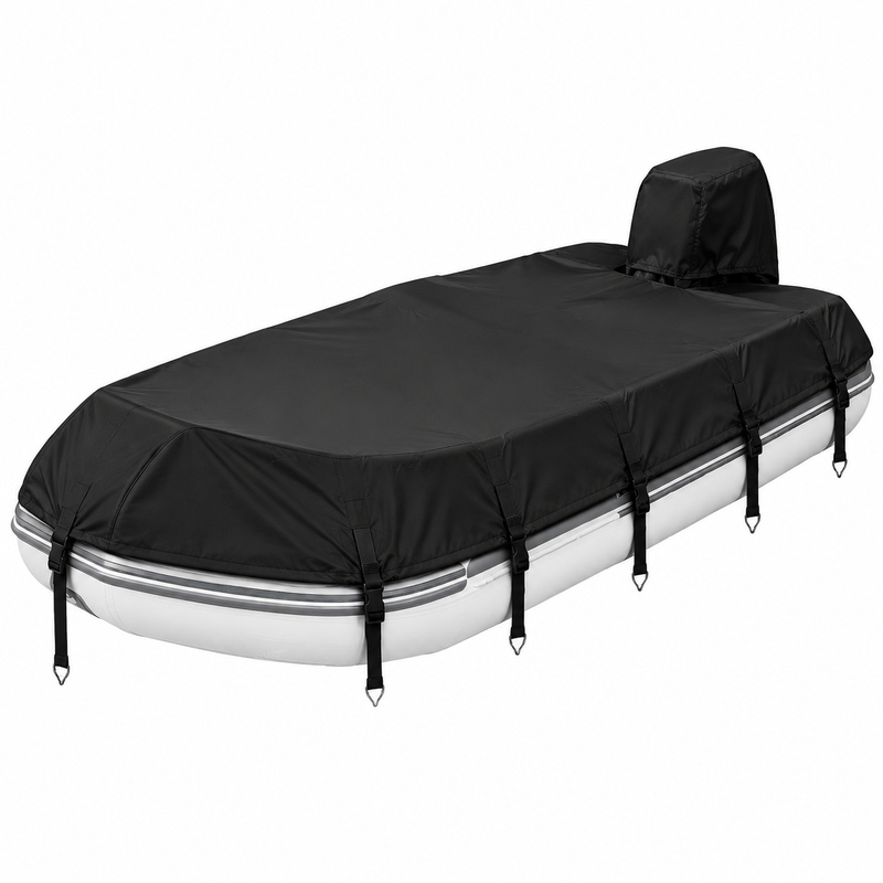 Trailerable 600D Oxford Pontoon Boat Cover, Comes with Separate Universal Outboard Motor Hood, Waterproof UV‑Resistant Boat Cover for Outdoor Storage & Mooring (29-32FT(1096*490cm))