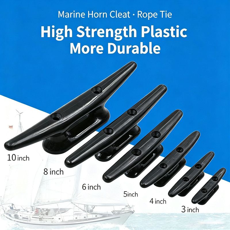 6 pcs Nylon Boat Cleat 3-10 Inch, Marine Horn Dock Cleat, Black Plastic Mooring Cleat for Yacht, Fishing Boat, Sailboat, Rubber Boat, Dock Tie Rope Accessories