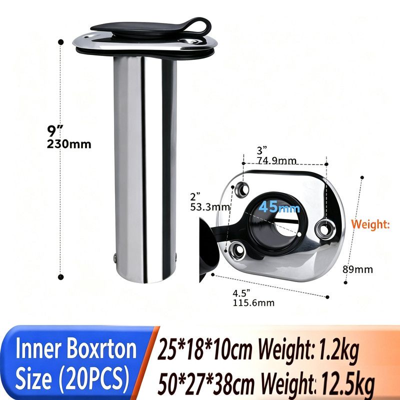 2 Pcs Stainless Steel Flush Mount Rod Holder 90°,  Marine Fishing Rod Holder with PVC Liner & Drain Hole, Boat Built-in Rod Mount for Yacht, Vessel, Kayak Fishing