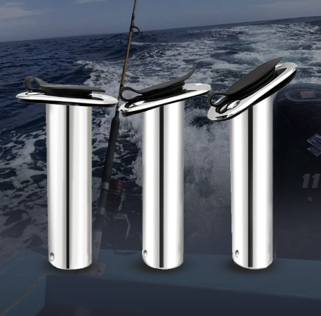 2 Pcs Stainless Steel Flush Mount Rod Holder 90°,  Marine Fishing Rod Holder with PVC Liner & Drain Hole, Boat Built-in Rod Mount for Yacht, Vessel, Kayak Fishing