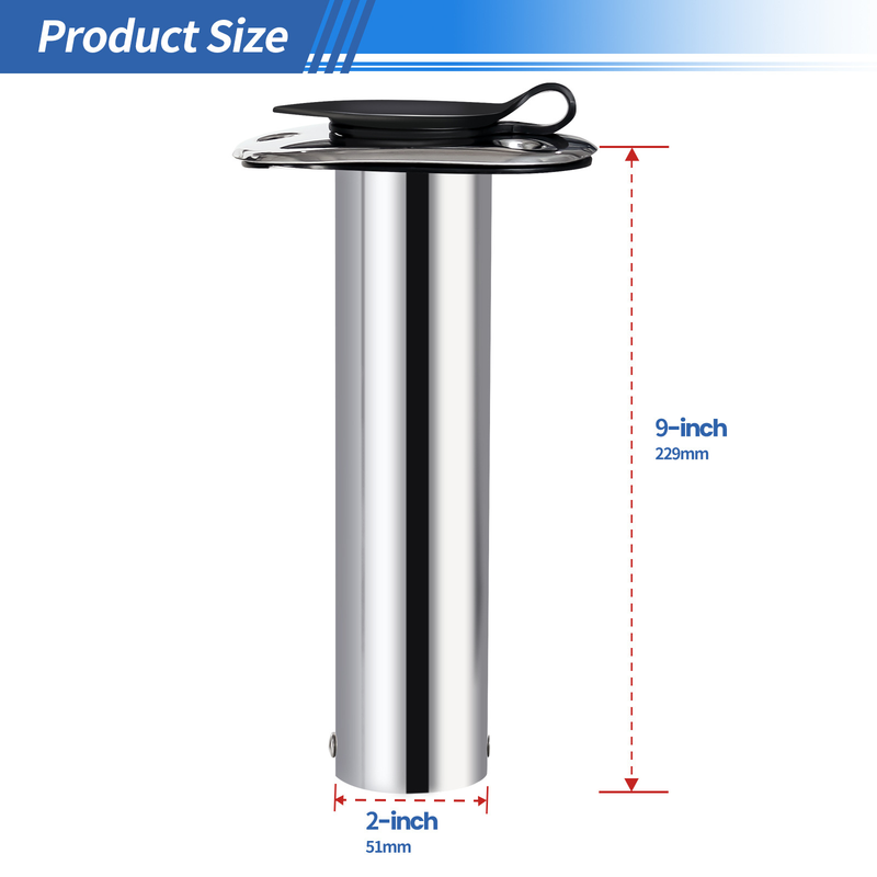 2 Pcs Stainless Steel Flush Mount Rod Holder 90°,  Marine Fishing Rod Holder with PVC Liner & Drain Hole, Boat Built-in Rod Mount for Yacht, Vessel, Kayak Fishing