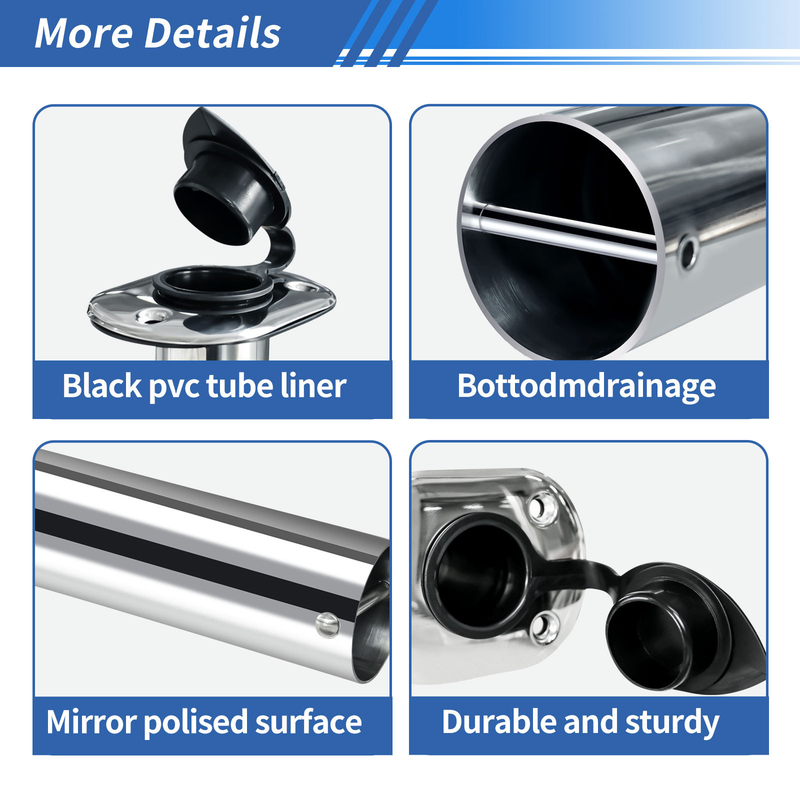 2 Pcs Stainless Steel Flush Mount Rod Holder 90°,  Marine Fishing Rod Holder with PVC Liner & Drain Hole, Boat Built-in Rod Mount for Yacht, Vessel, Kayak Fishing