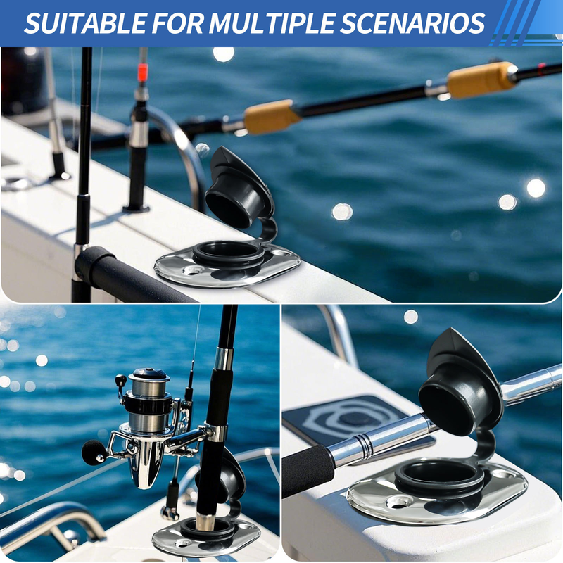 2 Pcs Stainless Steel Flush Mount Rod Holder 90°,  Marine Fishing Rod Holder with PVC Liner & Drain Hole, Boat Built-in Rod Mount for Yacht, Vessel, Kayak Fishing