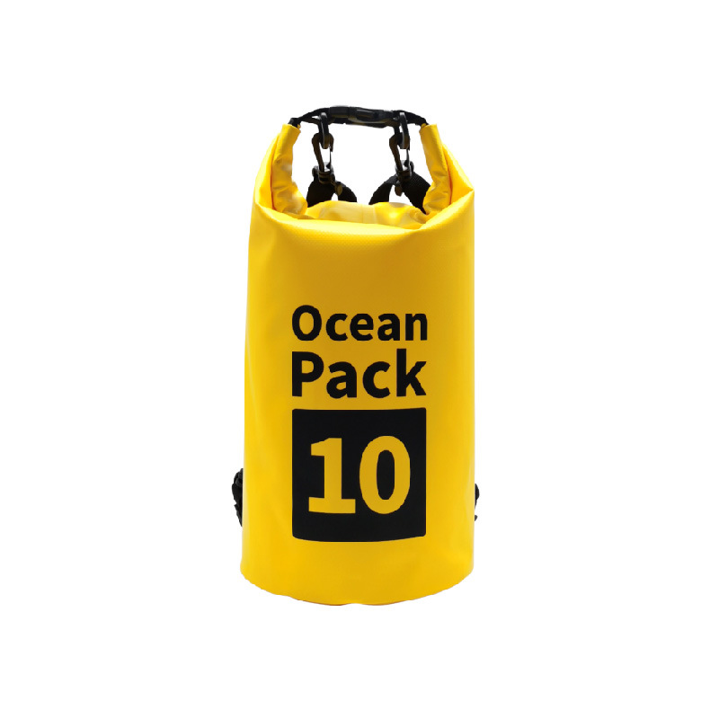 Ocean Pack Waterproof Dry Bag, 10L Double Shoulder Strap, 500D PVC Waterproof Sack for Kayaking, Swimming, Fishing, Camping, Outdoor Travel, Floating Dry Storage Bag(Yellow)