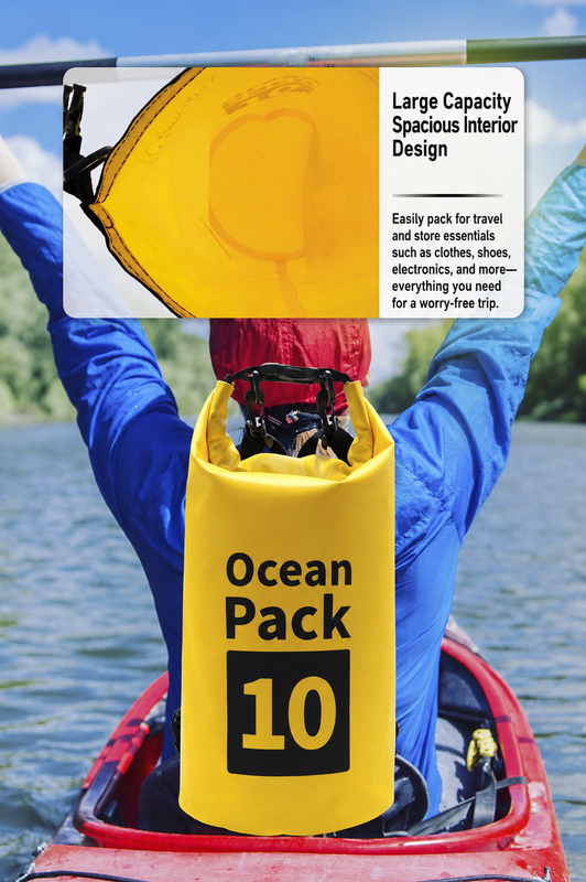 Ocean Pack Waterproof Dry Bag, 10L Double Shoulder Strap, 500D PVC Waterproof Sack for Kayaking, Swimming, Fishing, Camping, Outdoor Travel, Floating Dry Storage Bag(Blue)