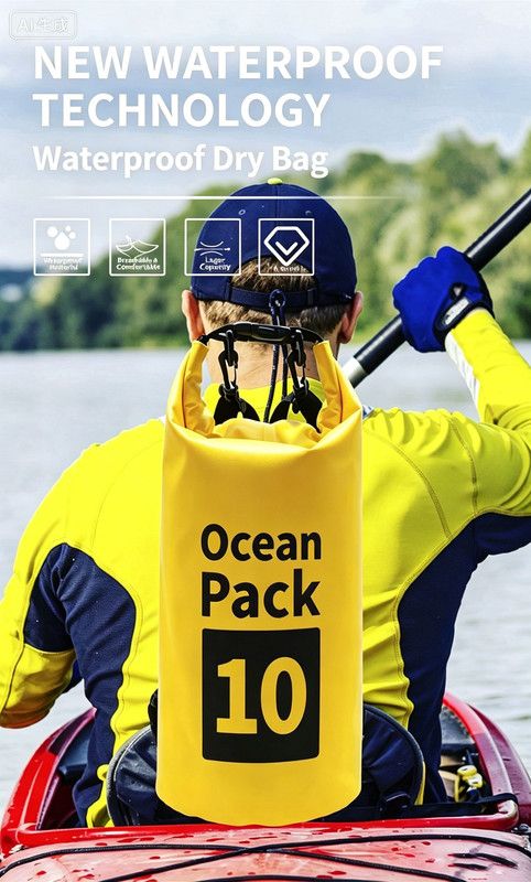 Ocean Pack Waterproof Dry Bag, 15L Double Shoulder Strap, 500D PVC Waterproof Sack for Kayaking, Swimming, Fishing, Camping, Outdoor Travel, Floating Dry Storage Bag(Blue)