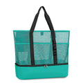 Dual Compartment Dry Wet Separation Beach Cooler Bag, Large Capacity Mesh Tote Bag, Oxford Insulated Lunch Bag for Picnic Swimming Camping Outdoor Travel(Green)