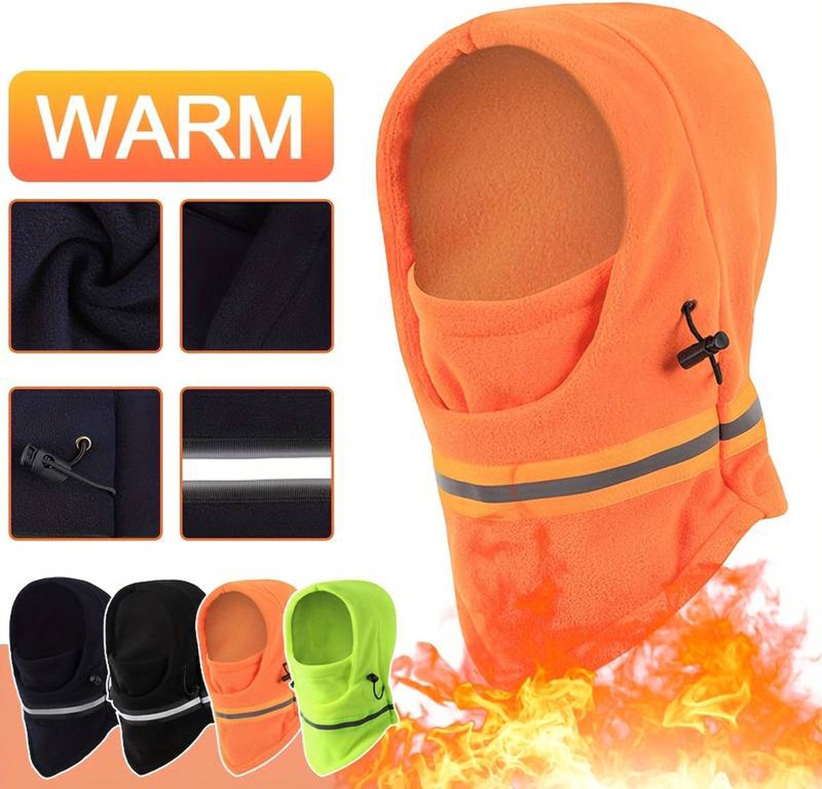 Adjustable Fleece Balaclava With Reflective Safety Strip | Neck Warmer | Windproof | UV Protection | Ski Mask | Scooter Mask | Winter Mask | Winter Hat | Dark Blue
