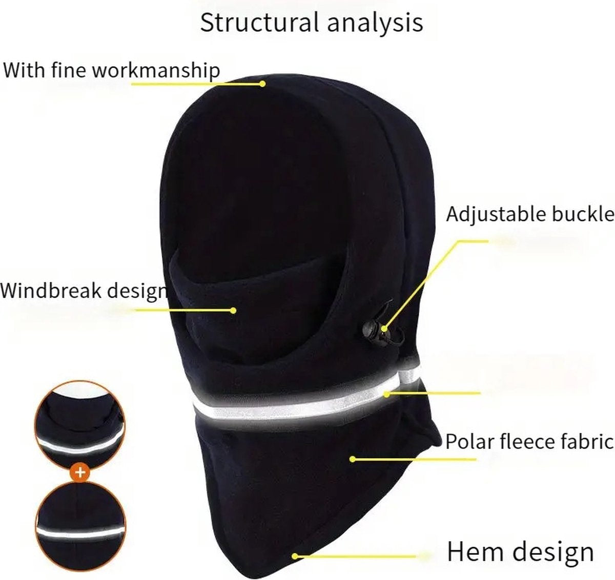 Adjustable Fleece Balaclava With Reflective Safety Strip | Neck Warmer | Windproof | UV Protection | Ski Mask | Scooter Mask | Winter Mask | Winter Hat | Dark Blue