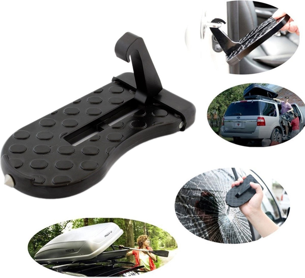 Car Roof Box Step | Door Step | Bike Carrier | Roof Rack | Includes Safety Hammer | Universal | Aluminum | Black