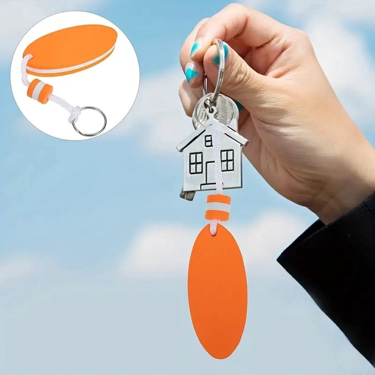 Floating Keychain | EVA Foam | For Large Keyring | Foam | Bumper | Key Float | Oval | Orange