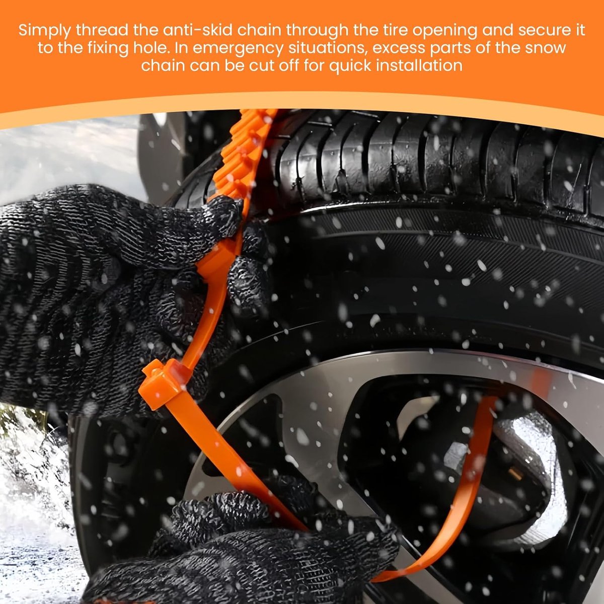 Snow Chain - Anti-slip for Car Tires - 8-pack - Reusable anti-slip cable ties - 88 x 4 cm - Adjustable tire chains - Suitable for cars, trucks, etc. - Universal snow chains - Anti-slip chains