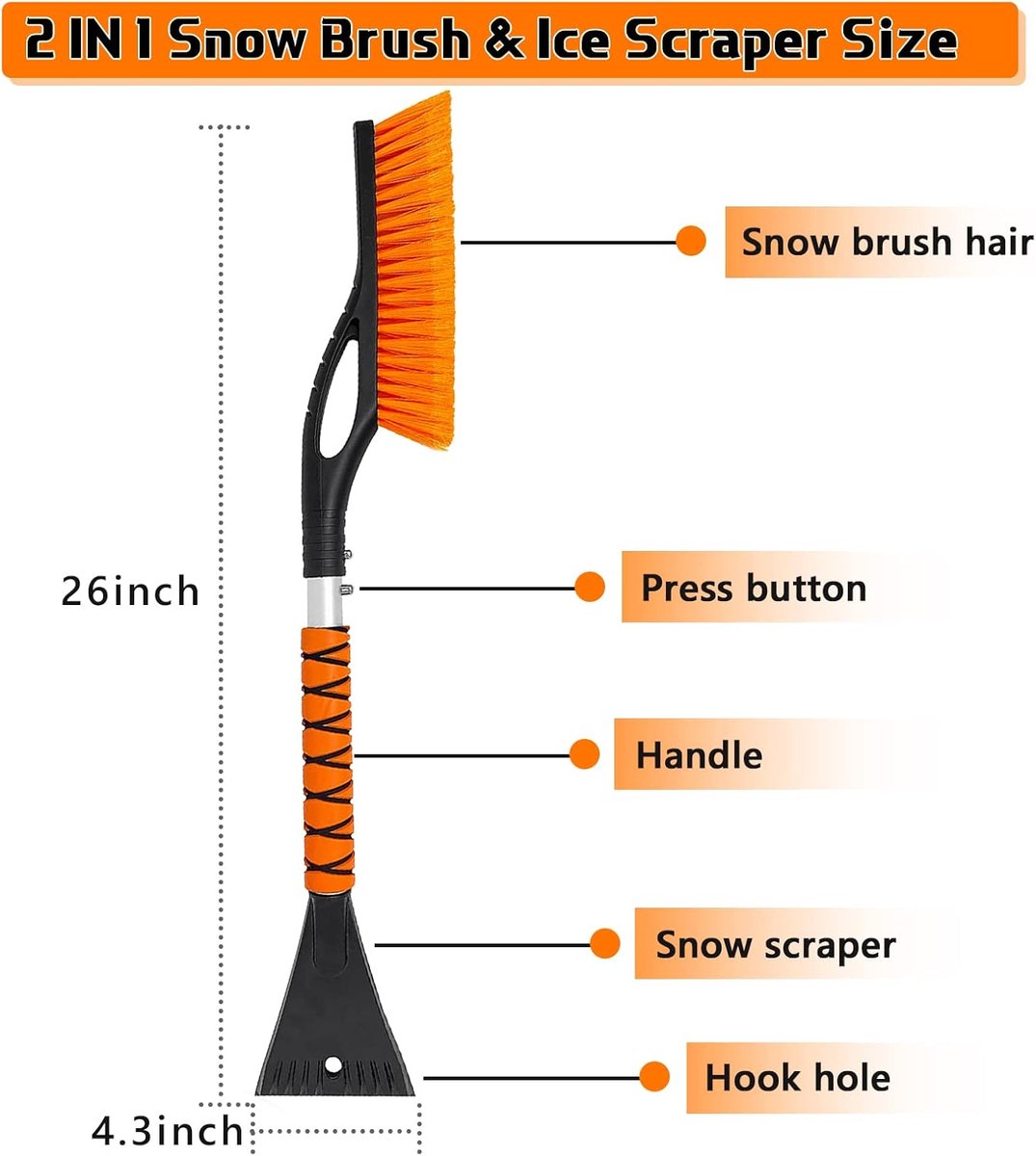 2-in-1 detachable snow brush and ice scraper - 27" ergonomic foam handle for effortless cleaning - Universal for cars and trucks