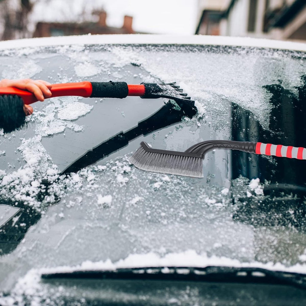 Snow Brush for Car - Two-in-One Ice Scraper - 25'' Ergonomic Handle - Winter Car Accessory