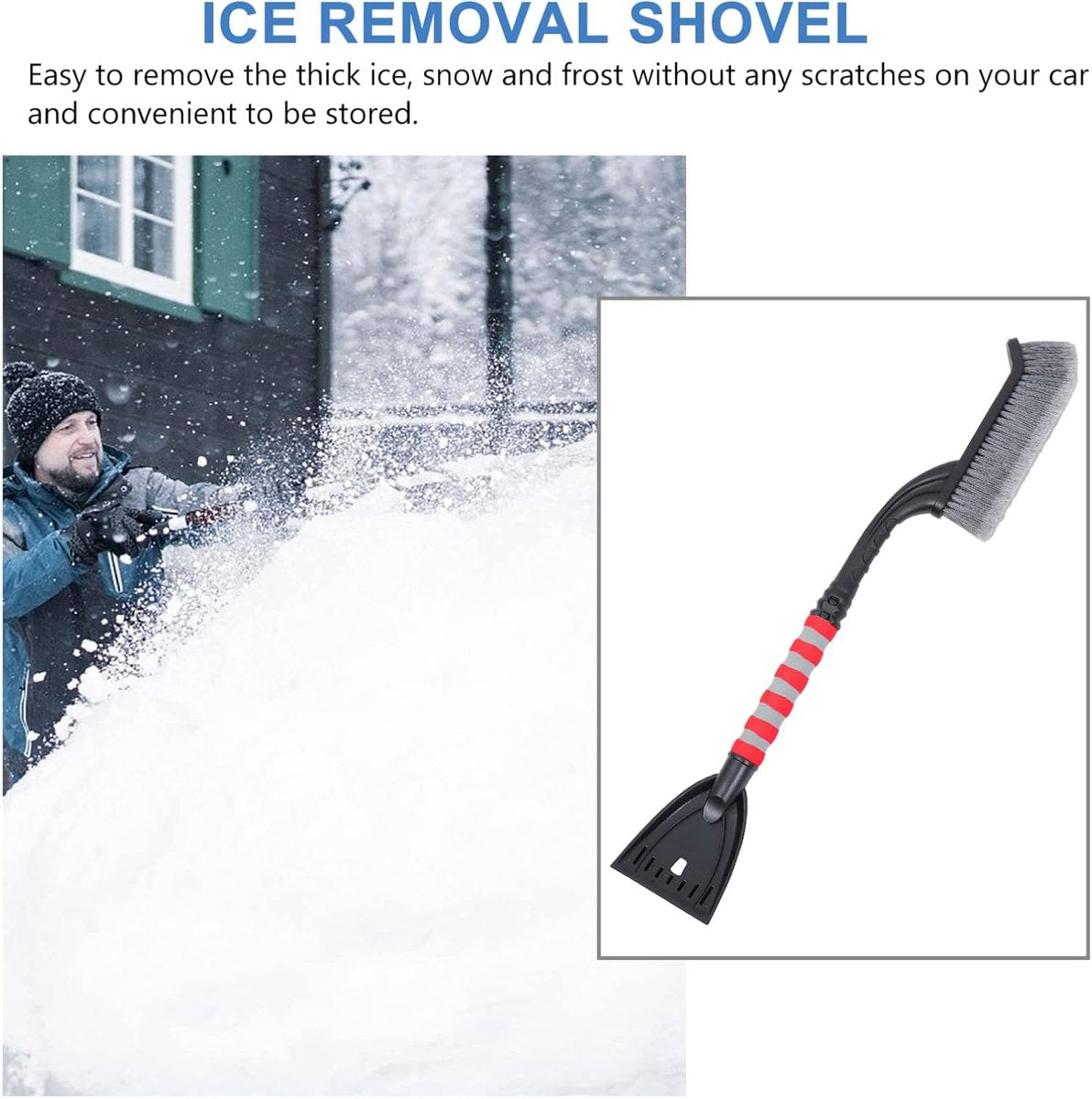 Snow Brush for Car - Two-in-One Ice Scraper - 25'' Ergonomic Handle - Winter Car Accessory