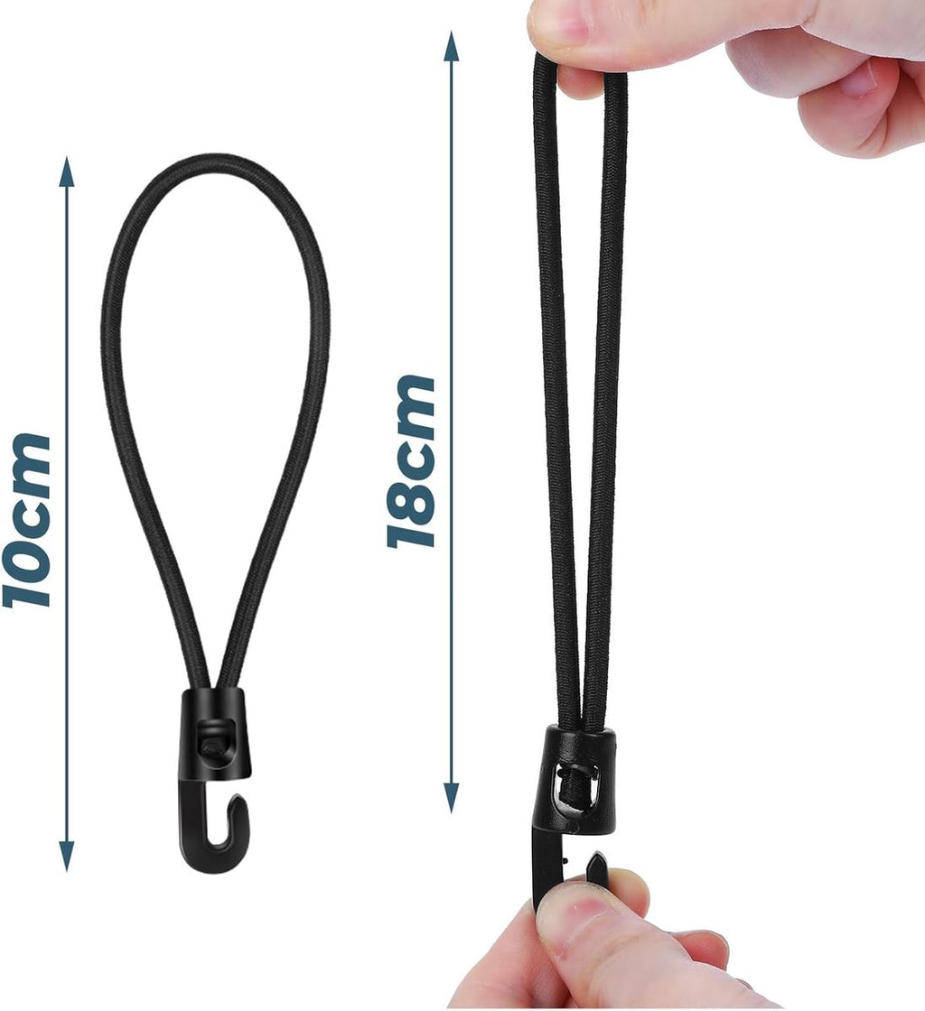 Elastic ropes with hooks - 20 pieces, 10 cm each - Multifunctional tarpaulin tensioner - Rubber tensioner - Suitable for tarpaulins, tents, camping