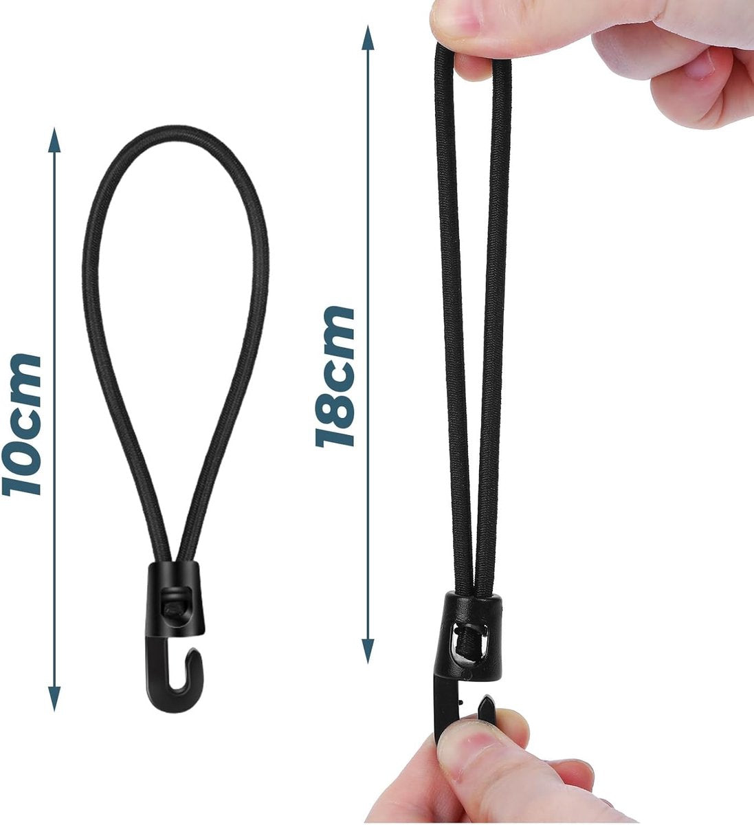 Elastic ropes with hooks - 20 pieces, 10 cm each - Multifunctional tarpaulin tensioner - Rubber tensioner - Suitable for tarpaulins, tents, camping