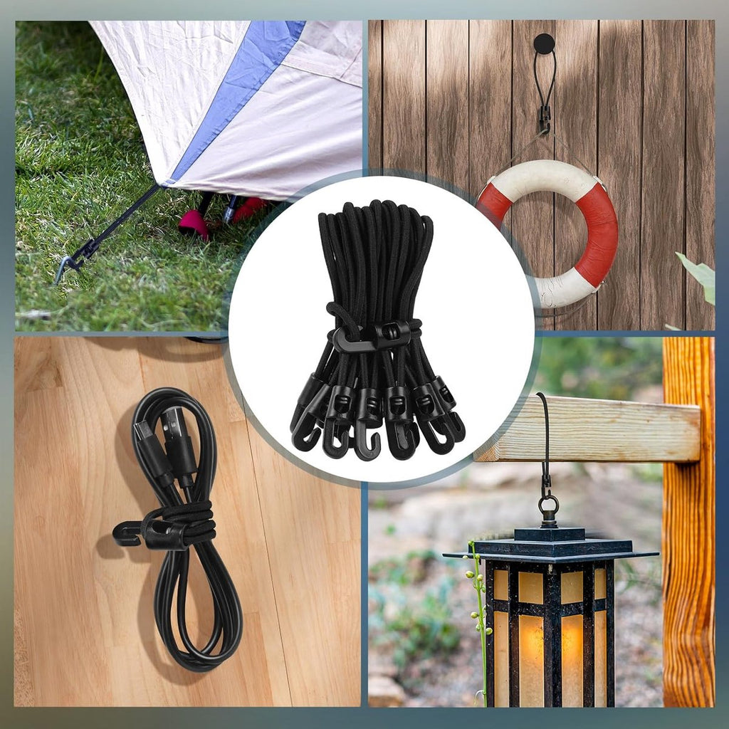 Elastic ropes with hooks - 20 pieces, 10 cm each - Multifunctional tarpaulin tensioner - Rubber tensioner - Suitable for tarpaulins, tents, camping