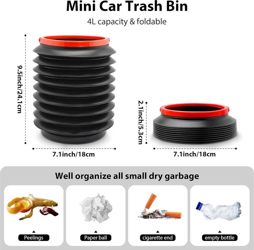 Foldable Car Trash Can - Leakproof Car Organizer and Storage Bag - 4L Multifunctional Car Trash Can - Waterproof, Odor-Free Car Trash Can with Lid - For Car/Home/Office - Black