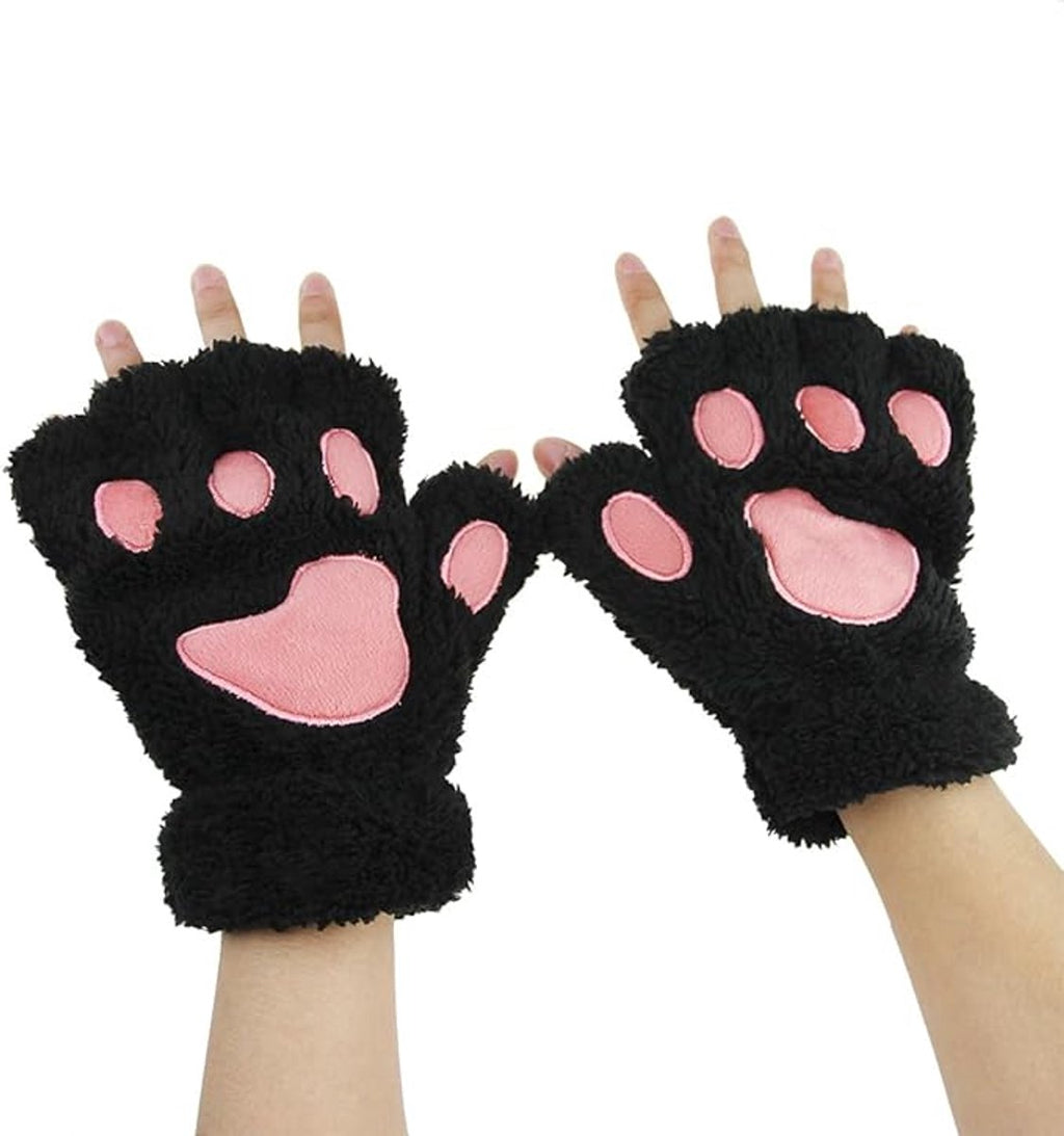 gloves-winter gloves-half-finger gloves - Extra thick men's gloves-women's gloves-warm gloves for women and girls - Cartoon panda paw