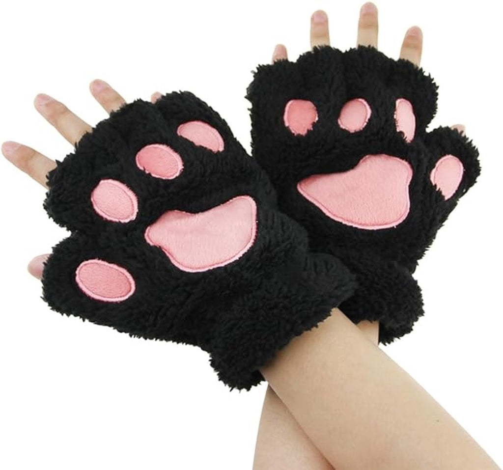 gloves-winter gloves-half-finger gloves - Extra thick men's gloves-women's gloves-warm gloves for women and girls - Cartoon panda paw