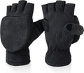 Fingerless Knitted Gloves with Hood - Winter Gloves - , Fingerless Polar Fleece Gloves - Fingerless Warm Gloves - Windproof Gloves with Flip Cover for Men and Women - 1 Pair