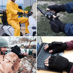 Fingerless Knitted Gloves with Hood - Winter Gloves - , Fingerless Polar Fleece Gloves - Fingerless Warm Gloves - Windproof Gloves with Flip Cover for Men and Women - 1 Pair