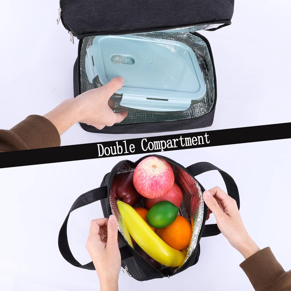 Insulated Lunch Bag - Family Picnic Bag - Reusable Waterproof Lunch Bags - Double Compartment Lunch Bags - Portable Lunch Box - For School Picnic Camping Travel - For Men Women