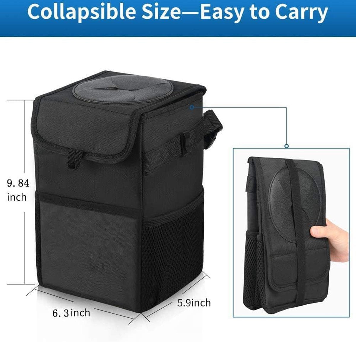 Car Trash Can - Car Seat Organizer - 6 L - Waterproof - Car Interior Accessories - Portable Vehicle Trash Can - Leak-Proof and Foldable Waste Bin - Extra Storage Bags - Car Storage - Trash Can - Trash Can Organizer - Travel Goods - Black