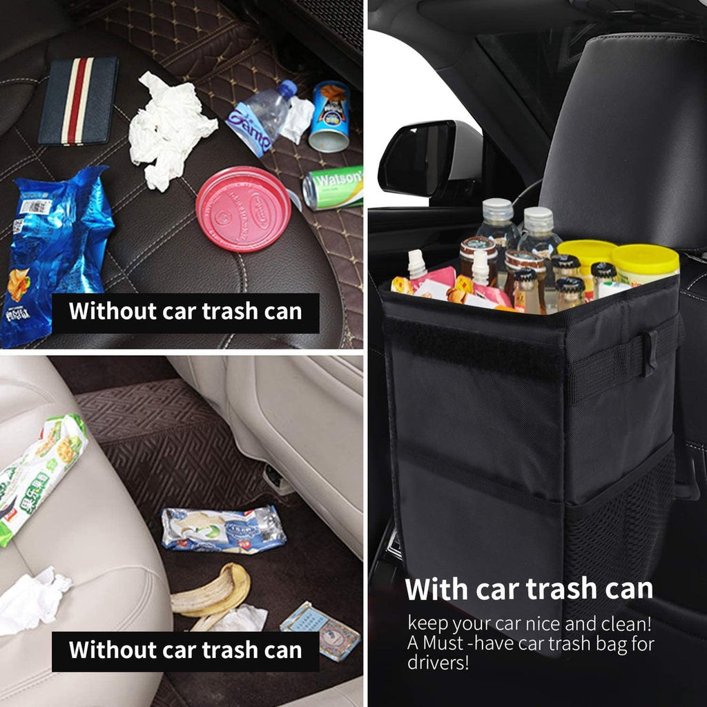 Car Trash Can - Car Seat Organizer - 6 L - Waterproof - Car Interior Accessories - Portable Vehicle Trash Can - Leak-Proof and Foldable Waste Bin - Extra Storage Bags - Car Storage - Trash Can - Trash Can Organizer - Travel Goods - Black
