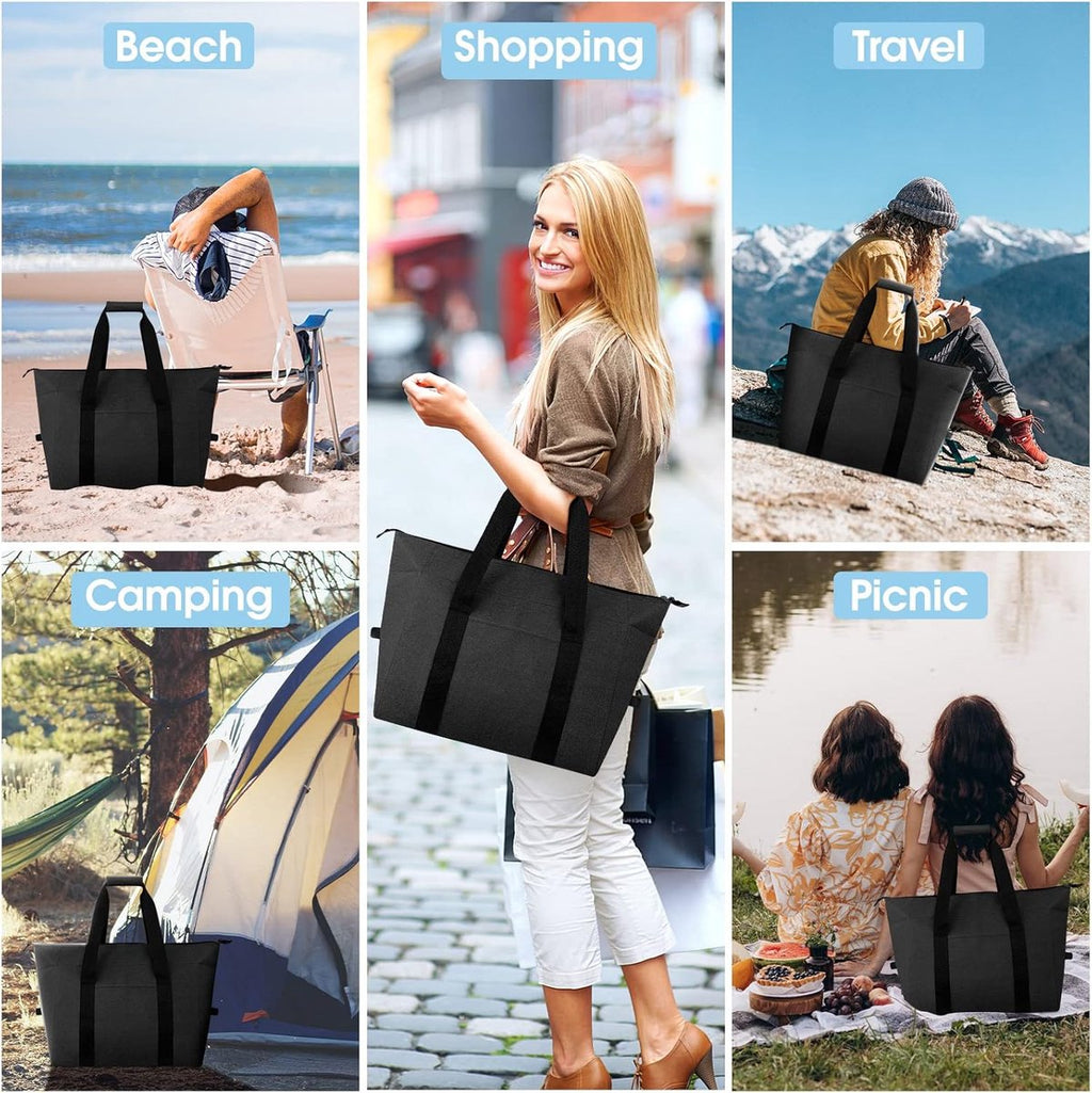Cooler Bags - Lunch Bag - Foldable Cooler Bag - 20 L - 30x27x19 Cm - Insulation - 300D Oxford Cloth - Handle Strap - Cooler Bag - Lunch Bag - Insulated Cooler Bag - Picnic Bag - Cooler Lunch Bag - Handbag - Shopping Bag - Black - Sustainable