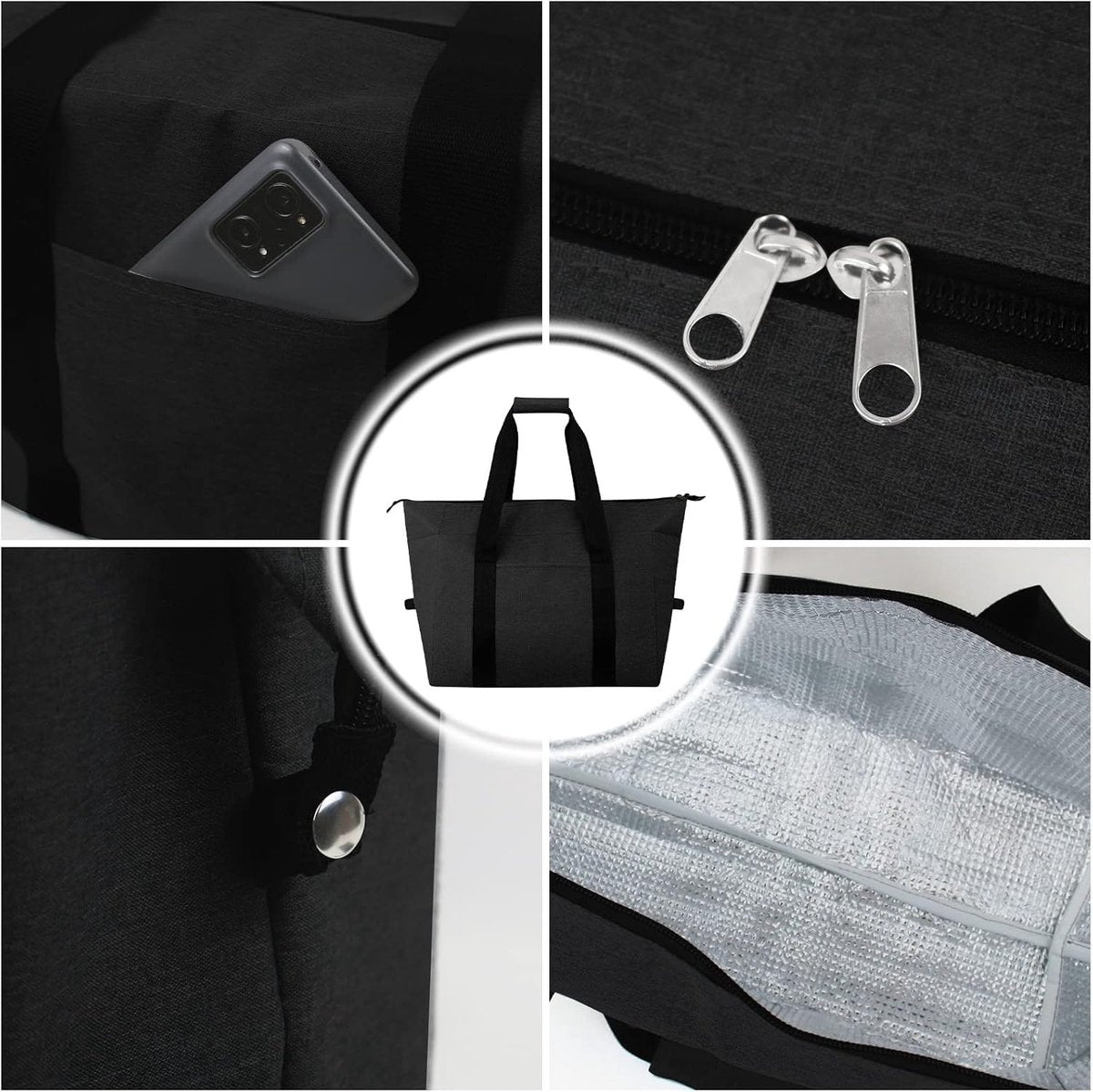 Cooler Bags - Lunch Bag - Foldable Cooler Bag - 20 L - 30x27x19 Cm - Insulation - 300D Oxford Cloth - Handle Strap - Cooler Bag - Lunch Bag - Insulated Cooler Bag - Picnic Bag - Cooler Lunch Bag - Handbag - Shopping Bag - Black - Sustainable