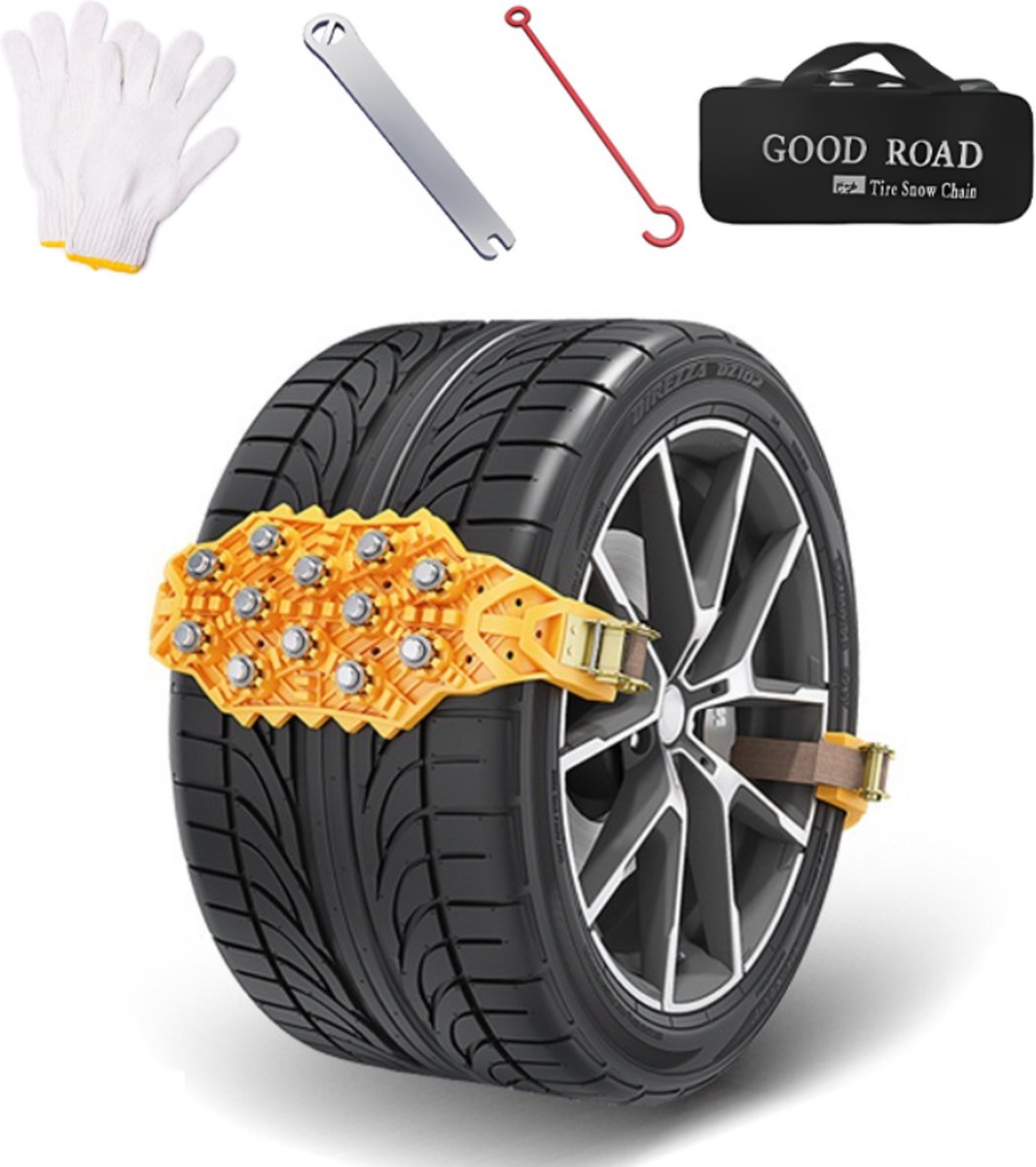 Snow Chains - Safety - Winter Car - Tires - Quick and Easy Installation - For Various Tire Sizes - For Car/SUV Tire Widths With 165 mm-265 mm - Jump Start Anti-Slip Chains - 40x11 cm - Yellow - 1 Piece