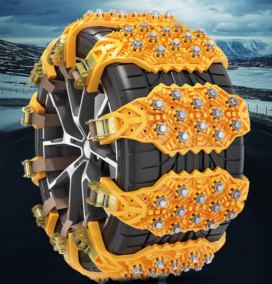 Snow Chains - Safety - Winter Car - Tires - Quick and Easy Installation - For Various Tire Sizes - For Car/SUV Tire Widths With 165 mm-265 mm - Jump Start Anti-Slip Chains - 40x11 cm - Yellow - 1 Piece